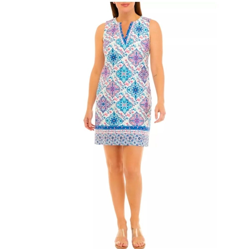 Jessica Howard Blue & Pink Floral Medallian Print Sleeveless Dress Size 12